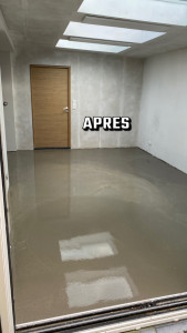 Photo de galerie - Ragréage terminé, séchage puis pose du parquet.