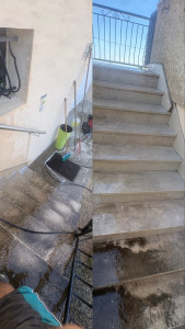 Photo de galerie - Nettoyage de marche d’escalier au nettoyeur haute pression 