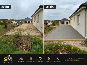 Photo de galerie - Réalisation d’une dalle en béton pour terrasse et accès extérieur. SM Bâtiment