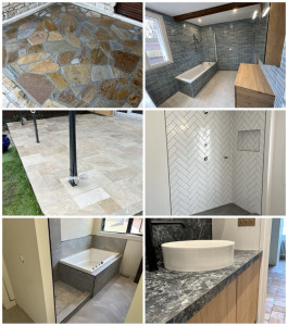 Photo de galerie - Pose de carrelage intérieur : salles de bains, douches à l’italienne, crédences, habillages et finitions soignées. Travail précis, tous formats de carrelage.