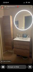 Photo de galerie - Réalisation salle de bains plomberie évacuation pvc arrivée d’eau et installation de meuble vasque miroir 