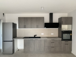 Photo de galerie - Pose d'une cuisine Good homme avec adaptation électricité et plomberie.