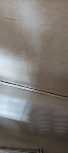 Photo de galerie - Joint d'étanchéité baignoire +  carrelage moisissure + changer chasse d'eau, sur vieux WC, placer un système de chasse d'eau à poussoir ( que j'ai déjà acheté), 