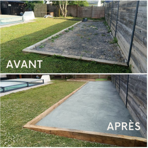 Photo de galerie - Rénovation complète d'un terrain de pétanque avec des traverses en chêne.