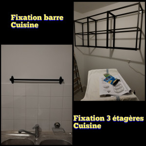 Photo de galerie - Installation fixation 3 étagères métalliques dans la cuisine
Fixation barre au dessus de l'évier cuisine 