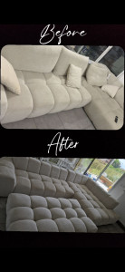 Photo de galerie - Nettoyage profond canapé d'angle blanc en laine bouclee✨️ 