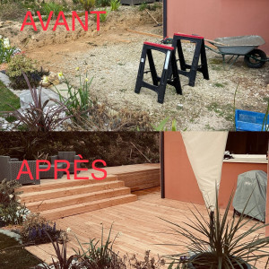 Photo de galerie - Fabrication terrasse extérieur bois sur plots béton 