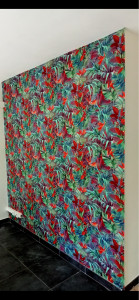 Photo de galerie - Pose de tapisserie, motif floral pour salon de coiffure