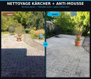 Photo de galerie - Nettoyage d' une grande terrasse avec traitement. 
