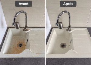 Photo de galerie - Nettoyage et détartrage complet de l’évier, avec élimination des taches et saletés.