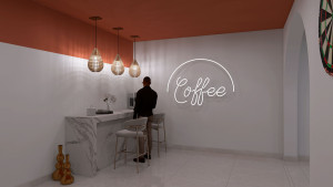 Photo de galerie - Percutant Design 3D d'un coin café au caractère affirmé, dans un style barista authentique.