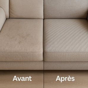 Photo de galerie - “Nettoyage canapé – avant/après (détachage en profondeur)