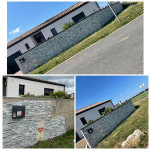 Photo de galerie - Réalisation de pose de pierres, de Parment et chapeau de murette anthracite.