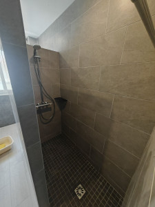 Photo de galerie - Création douche ,construction cloison placo ba 13 hydro ,carrelage 