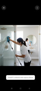 Photo de galerie - Je propose mes services de nettoyage pour les maisons, les appartements et les bureaux. Sérieuse, dynamique et organisée, je possède plus de 5 ans d’expérience dans le ménage et le nettoyage.
Je réalise un travail soigné et efficace, en accordant une gran