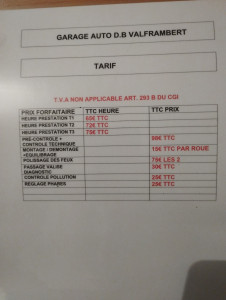 Photo de galerie - Fiche des tarifs