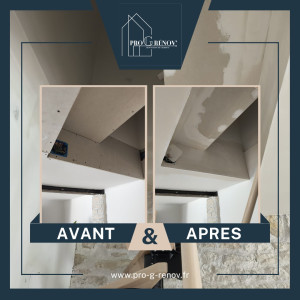 Photo de galerie - ✨⚒ Travaux d'habillage en placoplâtre pour un IPN et sous un escalier ! ⚒✨

?Pose d'ossature métallique
?Pose de plaques de BA13
?Bandes et application d'enduit