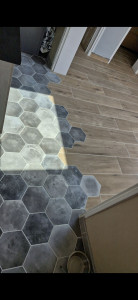 Photo de galerie - Dégradé imitation parquet et nid d'abeille 