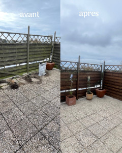 Photo de galerie - Nettoyage de terrasse + installation de plantes grimpantes — Avant / Après