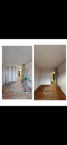 Photo de galerie - Rénovation chambre avec des nombreuse fissures au plafond, rebouchage et pose dune Trame sur la totalité du plafond  (évite toute réapparition de fissures) ratissage 3 couches d'enduit, pareil sur les murs, bande a joint 2 murs, tapisserie, peinture rose