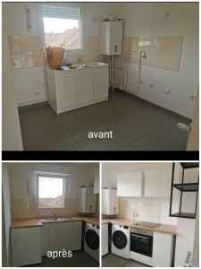 Photo de galerie - Montage cuisine complète,evier+ plaque avec découpe plan de travail 