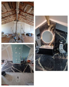 Photo de galerie - Création complète d'une salle d'eau et pose d'un plafond en placo