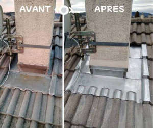 Photo de galerie - Travaux de maçonnerie sur cheminée remplacement remplacement de zinc, entourage en zinc