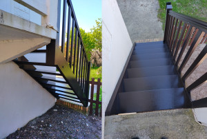 Photo de galerie - Rénovation d'un ancien escalier extérieur, avec démoussage, ponçage et mise en peinture.