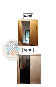 Photo de galerie - Pose d’une porte coulissante en mdf noir