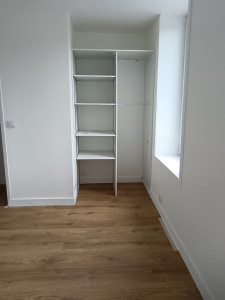 Photo de galerie - Réalisation d'un dressing 
Pose de lame vinyl à clipser
Pose de plintes 