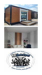 Photo de galerie - Aménagement d’un préfabriqué en studio de 18m2 en kit monté entièrement de A à Z, habillage extérieur volet baie vitrée électrique, petite terrasse en bois classe 4.