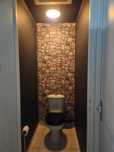 Photo de galerie - Pose de papiers peints à raccord et rénovation des murs + mise en peinture noire