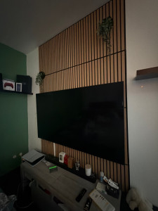 Photo de galerie - Pose de panneaux acoustiques au mur plus fixation de télé 