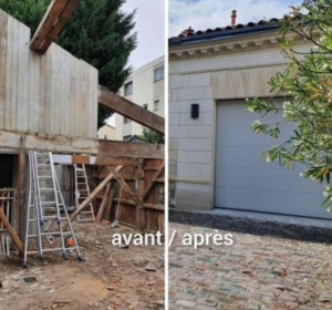 Photo de galerie - Façade de la maison a entièrement été rénovée et la porte du garage repeinte en gris clair