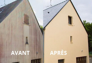 Photo de galerie - Nettoyage pignon en enduit avec produits adaptés