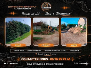 Photo de galerie - ? Travaux de terrassement – Dessouchage & Talutage
Réalisation d’un chantier complet comprenant dessouchage, nettoyage du terrain, terrassement et talutage.
✅ Dessouchage des arbres et arbustes
✅ Nettoyage et remise au propre du terrain
✅ Terrassement et
