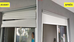 Photo de galerie - Remplacement complet du tablier de volets roulants électriques, avec reprise de l’alignement des lames afin de garantir un fonctionnement.