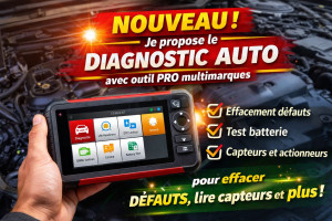 Photo de galerie - Diagnostic auto multimarques : lecture/effacement défauts, tests capteurs/actionneurs, réinitialisations, calibrations, codage batterie véhicules récents et régénération FAP.