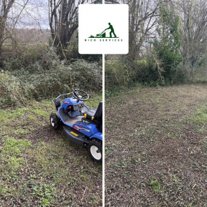 Photo de galerie - À l’aide de ma débroussailleuse autoportée, je peux intervenir sur des zones abandonnée avec beaucoup de ronces, herbe Haute… N’hésitez pas à me contacter pour un débroussaillage ou une remise en état de jardin.