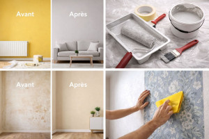 Photo de galerie - Peinture intérieure et pose de papier peint.
Préparation des murs, protection des sols et finitions soignées.
Résultat propre et durable.