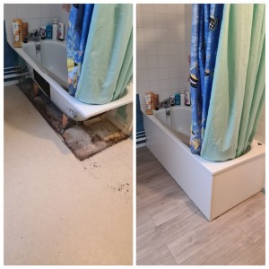 Photo de galerie - Revêtement de sol de SDB en parquet PVC.