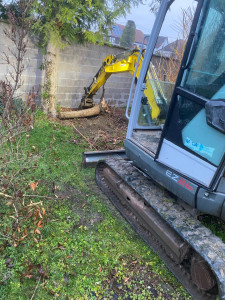 Photo de galerie - Nous intervenons avec une mini-pelle pour enlever les souches avec évacuation.”