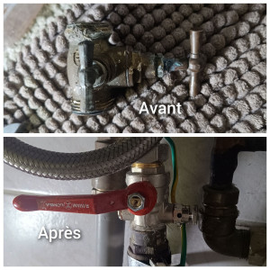 Photo de galerie - Changement d'un robinet d'arrivée d'eau fusillad par une vanne 1/4 de tour.