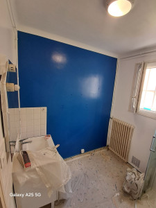 Photo de galerie - Peinture salle de bain 2 tons .rafraîchissement en.bmanc avec pose couleur ....