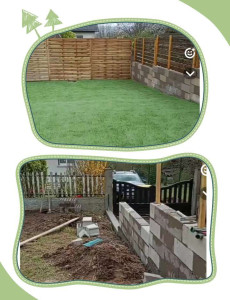 Photo de galerie - Pose clôture en bois pose de pelouse en rouleaux et création d'un mur .