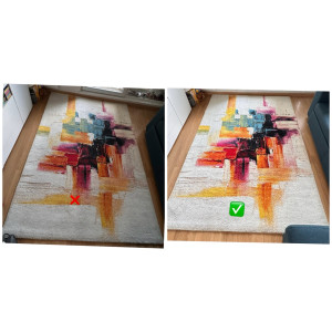 Photo de galerie - Restauration d’un tapis très encrassé : pré-traitement, brossage et nettoyage par injection/extraction. Le tapis retrouve ses couleurs et sa propreté d’origine.