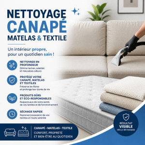 Photo de galerie - Tarifs fixe canapé 2 place ou matelas 1 place 50 € canapé a partir de 3 places ou matelas 2 places ou king size 100 €