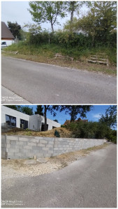 Photo de galerie - Fondation, faite par le client. 
Montage de parpaings blocs à brancher avec poteaux raidisseurs.
Coulage du béton avec le client. 