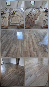 Photo de galerie - Carrelage effet parquet 2 formats et joints noirs
