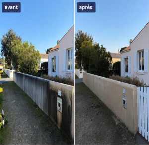 Photo de galerie - Nettoyage d’un muret crépi et traitement hydrofuge
